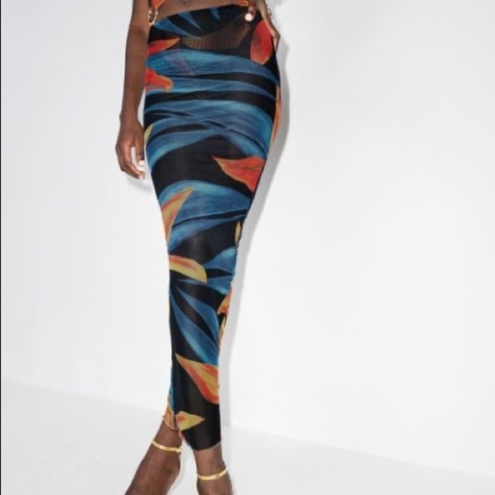 ISO LOUISA BALLOU MESH PRINTED MIDI PENCIL SKIRT COVER UP